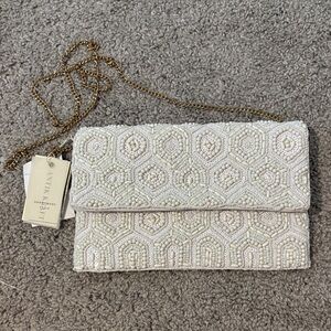 Cream Beaded Clutch Bag